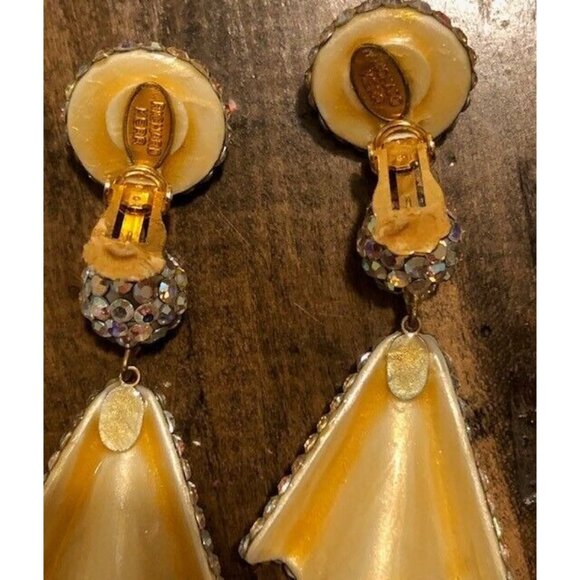 STUNNING VINTAGE RARE 1980s RICHARD KERR RHINESTONE DROP CLIP ON EARRINGS - Picture 7 of 8